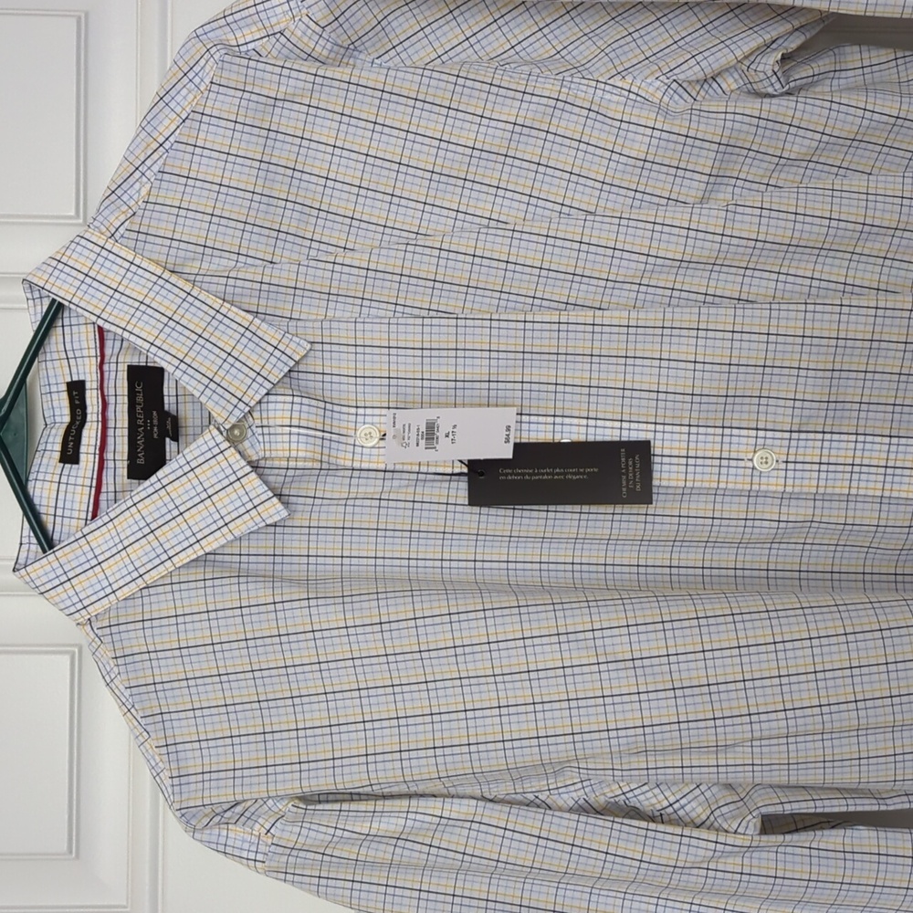 Banana Republic xl non-iron untucked fit checker print button down 17-17 1/2 nwt